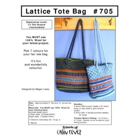 New Megan Lacey Cabin Fever 705 Felted Lattice Tote Bag Knitting Pattern - Picture 2 of 2